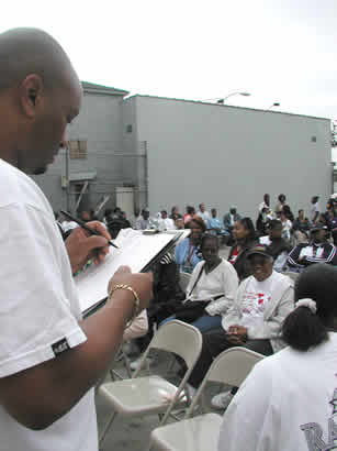 Volunteers and members convene for an ALLERT door-knocking day.